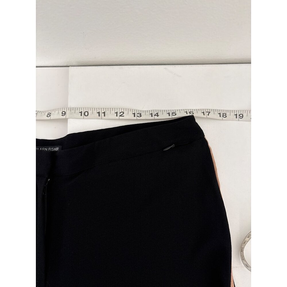 Eileen Fisher Pants 12P Silk Relaxed Straight-Leg Black Tan Stripe Quiet Luxury - Picture 8 of 12